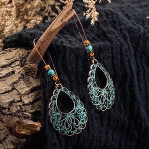 Vintage copper and turquoise teardrop Boho style earrings